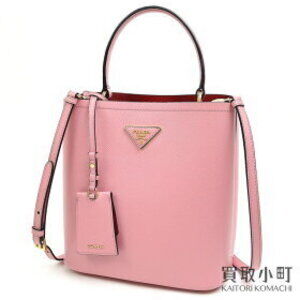 PRADA Saffiano Leather Panier Bag Triangle Logo Pink Red Shoulder